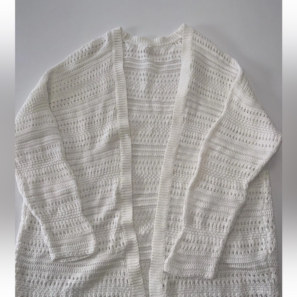 NWOT Garage Womens Knit White Open Pointelle Cardigan organic cotton Size M/L - Picture 4 of 6